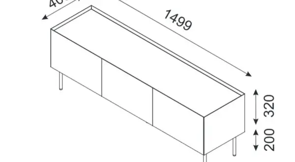 Szafka RTV o wymiarach 1499x400x320 mm. Idealna do salonu, jej wysokość 320 mm sprawdzi się w każdym wnętrzu.