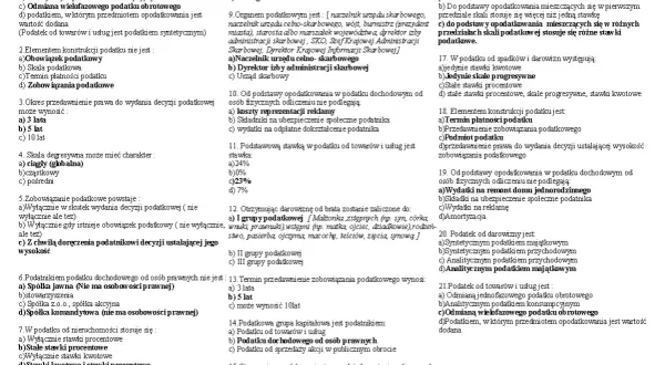 Test z prawa podatkowego, pytanie 20 dotyczy podatku od darowizny, który jest analitycznym podatkiem majątkowym.