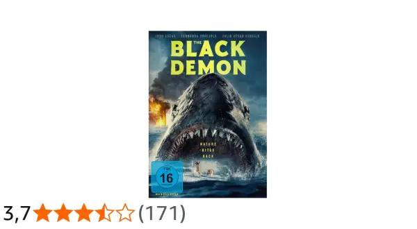 Ein riesiger Hai, "the black demon", bricht aus dem Wasser, um eine Ölplattform anzugreifen. Ein Mensch kämpft ums Überleben.