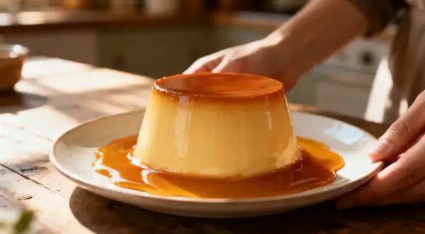 Un flan onctueux nappé d'une sauce caramel dorée, parfait pour une recette de sauce caramel maison.