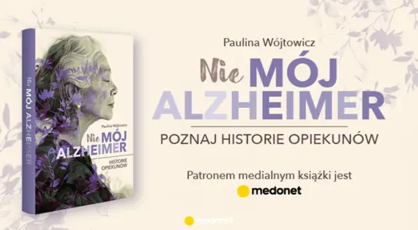 Okładka książki "Nie mój Alzheimer" z portretem kobiety, której włosy przeplatają się z motywami roślinnymi. Tytuł sugeruje, że choroba może dotknąć każdego, jakby "honig im kopf".