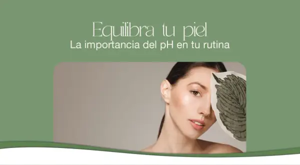 Mujer con hoja cubriendo parte de su rostro, resaltando la importancia del **pH de la piel** para un cutis equilibrado.