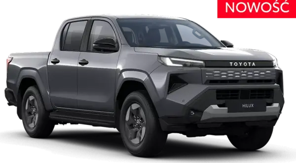 Nowy Toyota Hilux 2025 w szarym kolorze, gotowy na każdą przygodę. Nowoczesny design i moc w terenowym stylu.