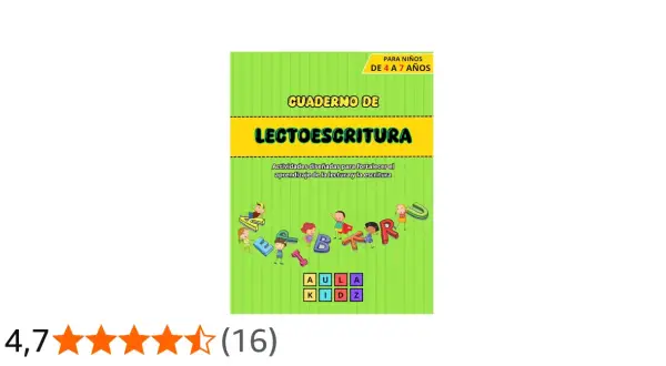 Cuaderno de lectoescritura para niños de 4 a 7 años, con divertidas letras y niños aprendiendo.