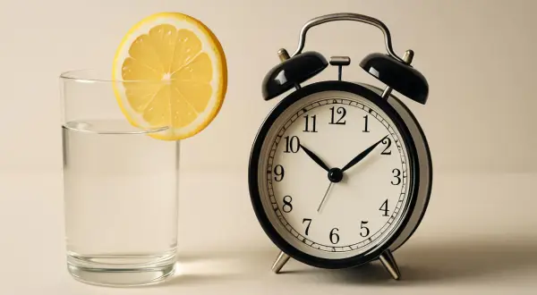 Sveglia che suona, è ora di un rinfrescante bicchiere di acqua e limone al mattino.