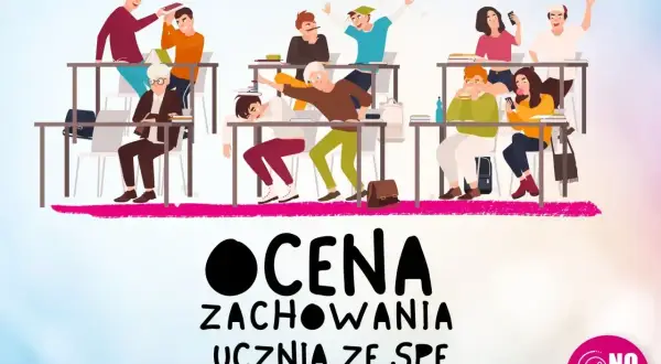 Ilustracja przedstawia grupę uczniów w klasie, niektórych rozmawiających, innych bawiących się.