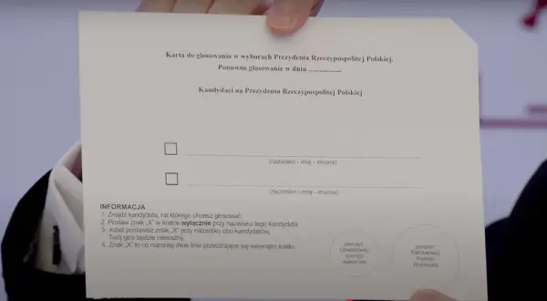 Karta do głosowania w wyborach prezydenckich, pokazująca, jak wyglądają karty do głosowania z miejscem na zaznaczenie kandydata.