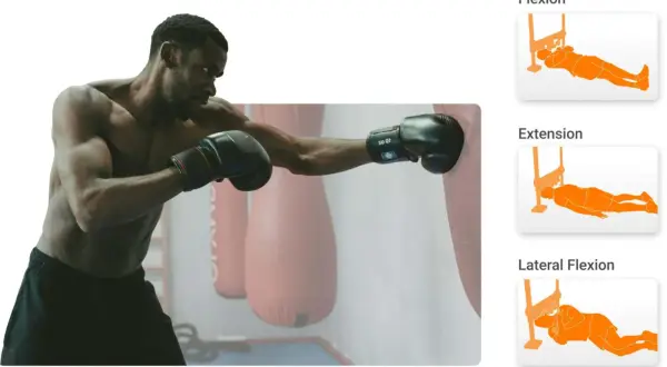 Boxer training for MMA neck strength with flexion, extension, and lateral flexion exercises shown.