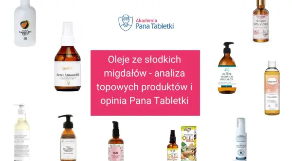 Kolekcja produktów z olejem Prunus amygdalus dulcis, czyli olejem ze słodkich migdałów, do pielęgnacji.