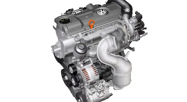 Nowoczesny silnik wysokoprężny Volkswagen z turbosprężarką i alternatorem.
