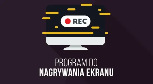 Ikona komputera z napisem "REC" symbolizuje program do nagrywania ekranu, idealny do tworzenia tutoriali i prezentacji.