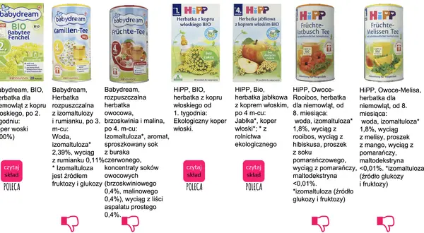 Herbatki dla niemowląt od kiedy? Babydream, HiPP - różne smaki i składy, od 1. tygodnia do 8. miesiąca.