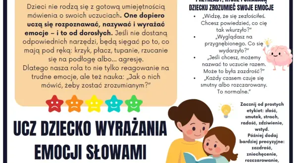 Gdy dziecko chce być w centrum uwagi, rodzic uczy je nazywać emocje. Ilustracja pokazuje mamę czytającą dziecku o uczuciach.