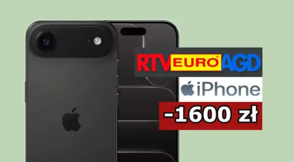 Czarne iPhone'y z logo RTV EURO AGD i napisem -1600 zł.