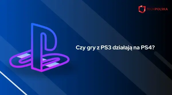 Logo PlayStation z tekstem "Czy gry z PS3 działają na PS4?" na niebieskim tle.