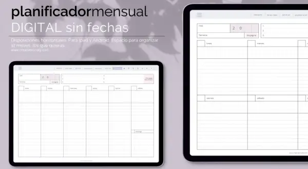 Planificador mensual digital sin fechas, ideal como calendario para rellenar en Ipad y Android. Organiza tu semana y tus prioridades.