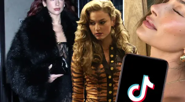 Dua Lipa i annan kvinna med tigerprint, en TikTok-logga och en närbild på en kvinna. Kanske en framtida mob wife-trend?