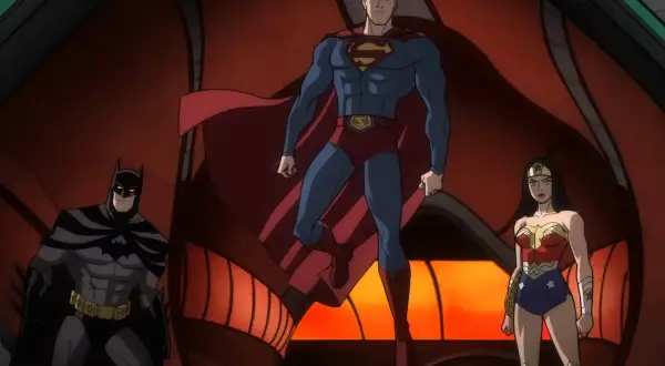 Batman, Superman y Wonder Woman, el trío principal de la liga de la justicia serie, listos para la acción.