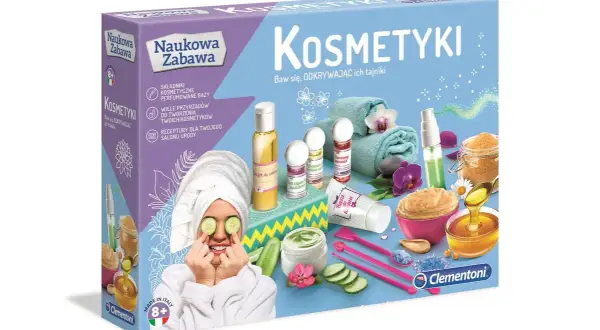 Zestaw Clementoni Naukowa Zabawa Kosmetyki: składniki, przyrządy i przepisy na własne kosmetyki.