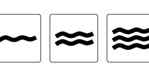 Drei Symbole mit Wellenlinien: eine einzelne, zwei und drei. Diese Tapetensymbole Bedeutung könnte für verschiedene Wasserstände oder Wellengänge stehen.