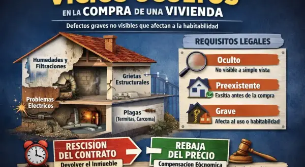 Vivienda con vicios ocultos: humedades, grietas, plagas, problemas eléctricos. Merece la pena denunciar para rescindir contrato o rebajar precio.