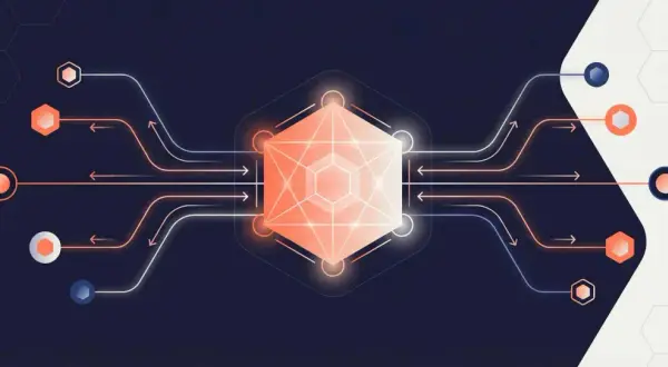 Schéma abstrait de flux de données, évoquant la rapidité et l'efficacité d'un serveur javascript express.