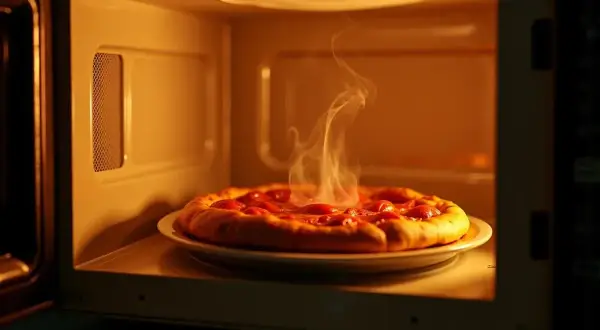 Gorąca pizza paruje w mikrofalówce. Czy pizze można mrozic? To pytanie nurtuje wielu miłośników tego dania.