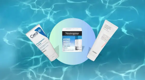 Drei Feuchtigkeitscremes für trockene Haut: CeraVe, Neutrogena Hydro Boost und COSRX.