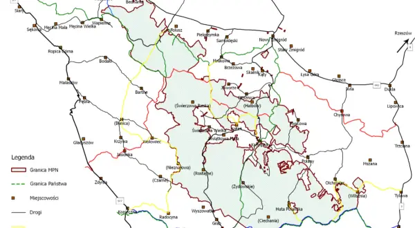 Mapa Magurskiego Parku Narodowego i okolic. Zaznaczone miejscowości, drogi i szlaki turystyczne. Zobacz, co warto zobaczyć w Magurskim Parku Narodowym!