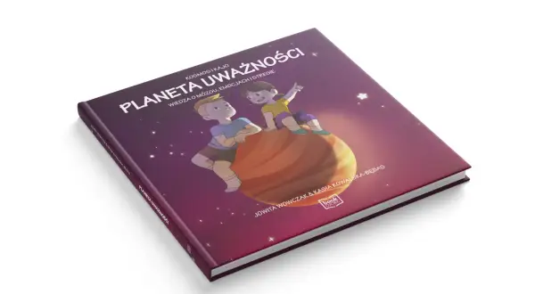 Książka "Planeta Uważności" z ilustracją dzieci na planecie, która symbolizuje gnozę i wiedzę o emocjach.