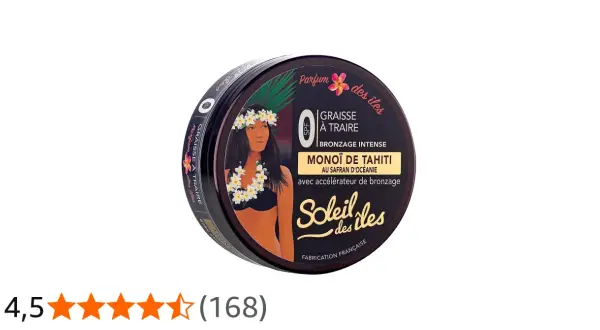 Boîte de graisse à traire "Soleil des îles" au Monoï de Tahiti, pour un bronzage intense.