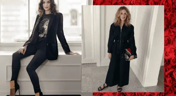 Eleganckie stylizacje dla kobiet po 45 roku życia: czarny garnitur i sukienka maxi. Inspiracje modowe.