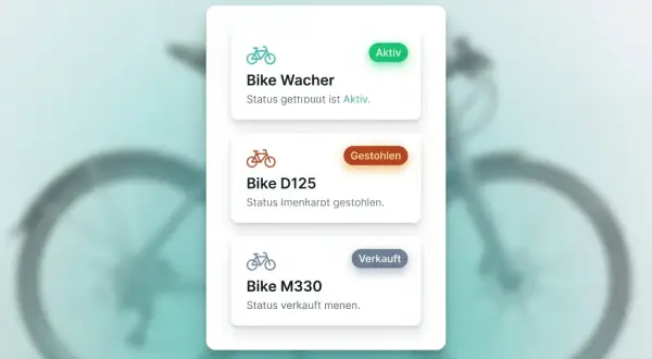 Übersicht über den Fahrrad-Pass: Bike Wacher (Aktiv), Bike D125 (Gestohlen), Bike M330 (Verkauft).