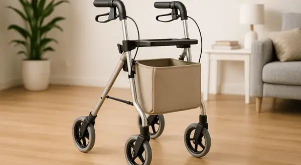 Rollator auf Rezept mit Pflegestufe 2. Ein praktischer Gehwagen mit Tasche für mehr Mobilität im Alltag.