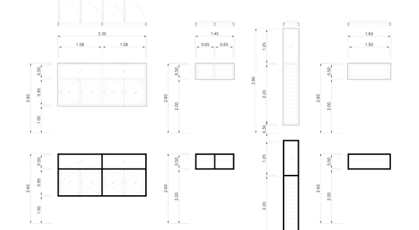 Planos de ventanas con sus medidas estandar. Se muestran diferentes tipos y dimensiones para su instalación.