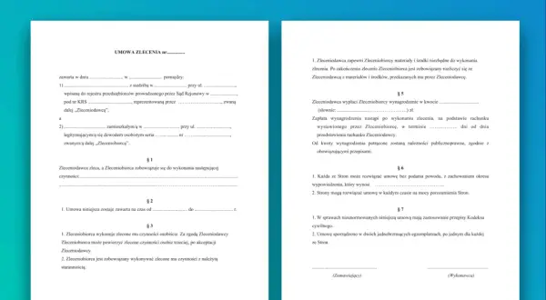 Umowa zlecenie: dokument regulujący współpracę między zleceniodawcą a zleceniobiorcą, określający zakres prac i wynagrodzenie.