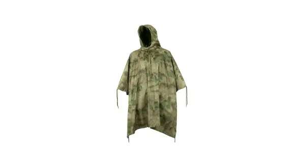Poncho Mil-Tec con capucha y cordones, estampado de camuflaje verde y marrón.