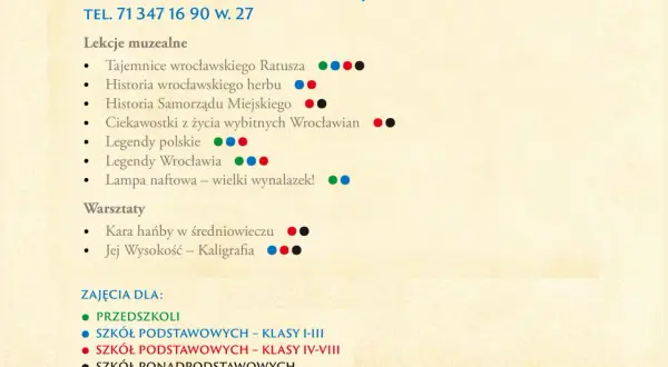 Muzeum Sztuki Mieszczańskiej we Wrocławiu oferuje lekcje o historii miasta, legendach i warsztaty.