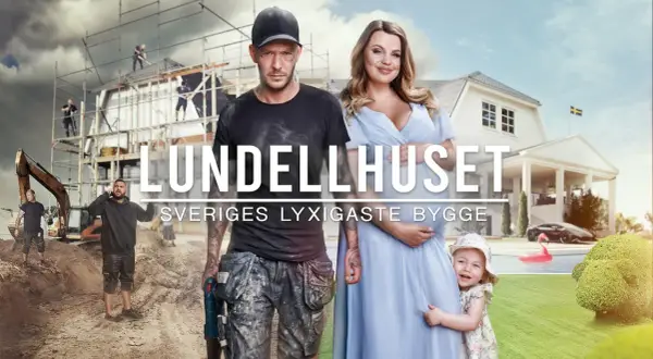 Här är en familj som bygger sitt drömhus i den sista dokusåpan. Bygget pågår medan en lyxig villa med pool och bil skymtar i bakgrunden.