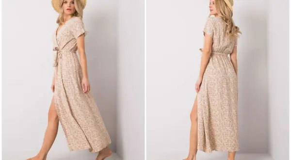 Kobieta w letniej sukience w kwiaty i słomkowym kapeluszu, idealna stylizacja w stylu cottagecore.