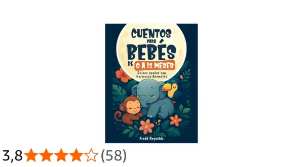 Ilustración de cuentos para bebés de 0 a 12 meses, con un elefante, mono y pájaro durmiendo.