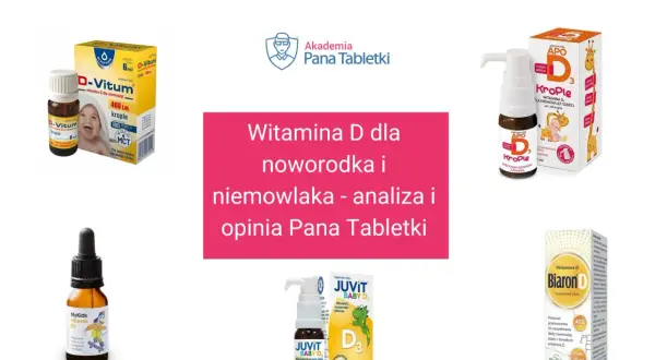 Różne preparaty z witaminą D w kroplach dla niemowląt i dzieci: D-Vitum, APO Krople, MyKids Vitamin D3, Juvit Baby D3, Biaron D.