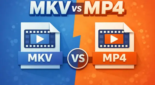 MKV vs MP4: A visual comparison of the popular video container formats. The MKV container is on the left, with its distinct blue theme.