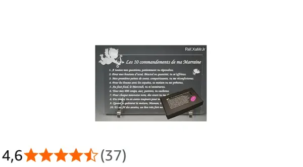 Plaque gravée "Les 10 commandements de ma Marraine" avec un coffret cadeau.