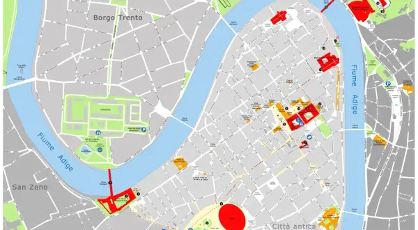 Mappa di Verona: scopri cosa vedere, dall'Arena al Ponte Pietra, passando per Castelvecchio e la Casa di Giulietta.