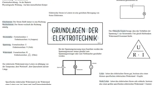 Grundlagen der Elektrotechnik: elektrischer Strom ist die gerichtete Bewegung freier Elektronen. Das Ohmsche Gesetz beschreibt das Verhältnis von Spannung, Stromstärke und Widerstand.
