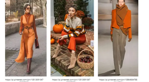 Elegancka szary z brązem moda: pomarańczowe stylizacje z jesiennymi akcentami.