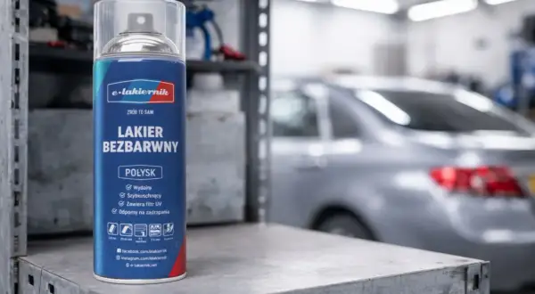 Lakier bezbarwny w sprayu e-lakiernik. Zapewnia połysk, jest wydajny i szybkoschnący. Idealny do prac DIY.