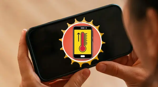 Icono de termómetro en un móvil, indicando la necesidad de enfriar movil.