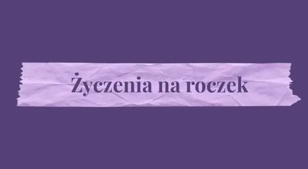 Fioletowy pasek z tekstem "Życzenia na roczek" - idealne miejsce na mądre życzenia urodzinowe na roczek.